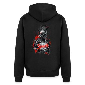 Spartanischer Soldat - Splatter Design - Unisex Premium Bio Zip Hoodie - Schwarz - Hinten - Nico (187cm)