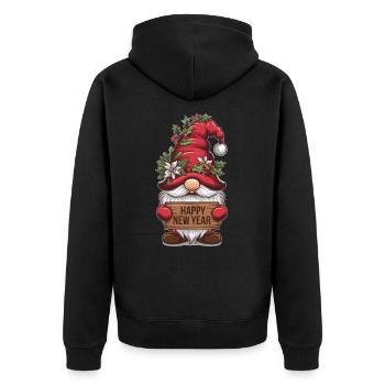Gnom Zwerg Happy New Year - Unisex Premium Bio Zip Hoodie - Schwarz - Hinten - Nico (187cm)