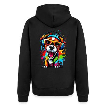 Dog with headphones and sunglasses - Unisex Premium Organic Zip Hoodie - black - Back - Nico (187cm)