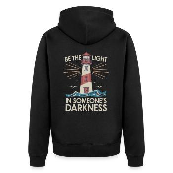 Lighthouse Motivational Saying - Positive Thinking - Unisex Premium Organic Zip Hoodie - black - Back - Nico (187cm)