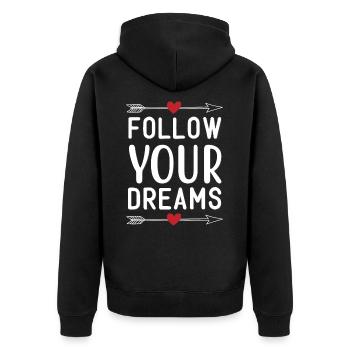 Follow Your Dreams - Unisex Premium Bio Zip Hoodie - Schwarz - Hinten - Nico (187cm)