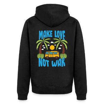 Make Love Not War Flowerpower Hippie - Unisex Premium Bio Zip Hoodie - Schwarz - Hinten - Nico (187cm)