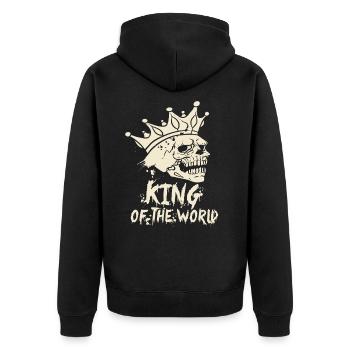 Skull and crossbones with crown King of the World - Unisex Premium Organic Zip Hoodie - black - Back - Nico (187cm)