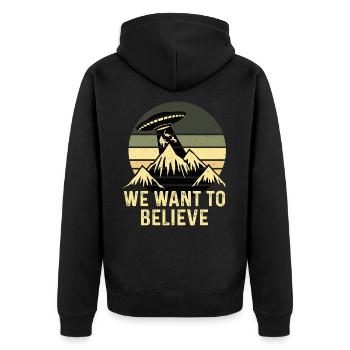 UFO-Bigfoot Nessie Einhorn - Unisex Premium Bio Zip Hoodie - Schwarz - Hinten - Nico (187cm)