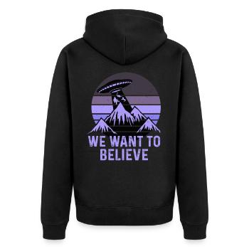 UFO-Bigfoot Nessie Einhorn - Unisex Premium Bio Zip Hoodie - Schwarz - Hinten - Nico (187cm)
