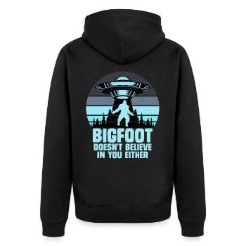 UFO-Bigfoot Yeti Sasquatch - Unisex Premium Bio Zip Hoodie - Schwarz - Hinten - Nico (187cm)