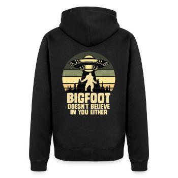 UFO-Bigfoot Yeti Sasquatch - Unisex Premium Bio Zip Hoodie - Schwarz - Hinten - Nico (187cm)