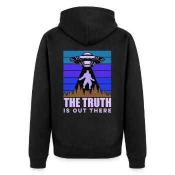 UFO-Bigfoot Yeti Sasquatch - Unisex Premium Bio Zip Hoodie - Schwarz - Hinten - Nico (187cm)