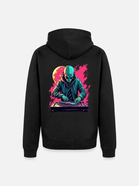 Alien Extraterrestrial DJ Music - Unisex Premium Organic Zip Hoodie - black