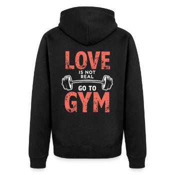 L’amour n’est pas réel – Aller à la salle de sport - Gym Spruch - Veste à capuche bio Premium Unisexe - noir - Dos - Nico (187cm)