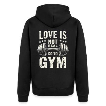 L’amour n’est pas réel – Aller à la salle de sport - Gym Spruch - Veste à capuche bio Premium Unisexe - noir - Dos - Nico (187cm)