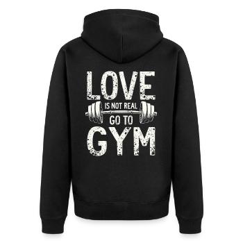 L’amour n’est pas réel – Aller à la salle de sport - Gym Spruch - Veste à capuche bio Premium Unisexe - noir - Dos - Nico (187cm)