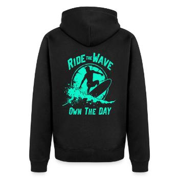Surfer Ride the Wave – Own the Day Saying - Unisex Premium Organic Zip Hoodie - black - Back - Nico (187cm)