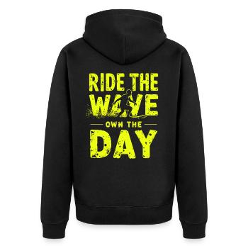 Surfer Ride the Wave – Own the Day Saying - Unisex Premium Organic Zip Hoodie - black - Back - Nico (187cm)