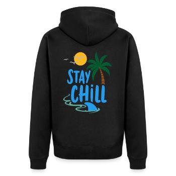Stay Chill Tropische Entspannung Sommer Urlaub - Unisex Premium Bio Zip Hoodie - Schwarz - Hinten - Nico (187cm)