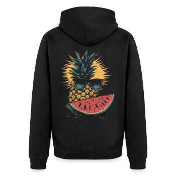 Pineapple and watermelon - Unisex Premium Organic Zip Hoodie - black - Back - Nico (187cm)