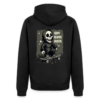 Skateboarding Sensenmann – Grim Reaper Style - Unisex Premium Bio Zip Hoodie - Schwarz - Hinten - Nico (187cm)