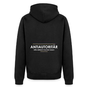 Antiautoritär - Unisex Premium Bio Zip Hoodie - Schwarz - Hinten - Nico (187cm)