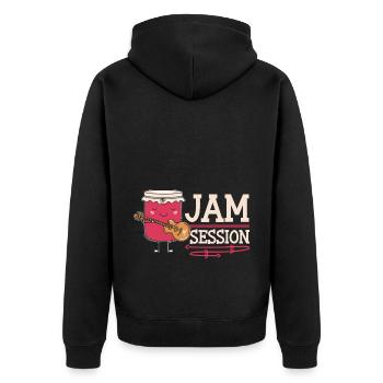 Jam Session Musiker Gelee Wortspiel Gitarre - Unisex Premium Bio Zip Hoodie - Schwarz - Hinten - Nico (187cm)