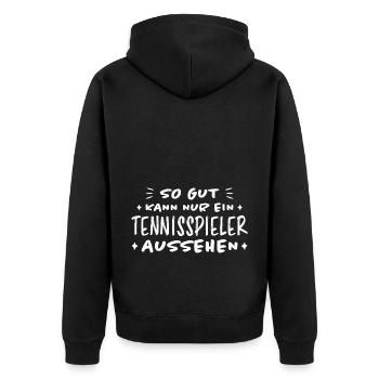 Tennis Lustiger Spruch Fun Tennisspieler Geschenk - Unisex Premium Bio Zip Hoodie - Schwarz - Hinten - Nico (187cm)