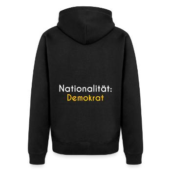 Frieden Demokratie Menschenrechte - Unisex Premium Bio Zip Hoodie - Schwarz - Hinten - Nico (187cm)