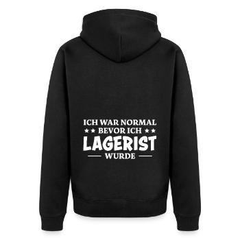 Lagerist Spruch Logistik Lustige Lagerist Geschenk - Unisex Premium Bio Zip Hoodie - Schwarz - Hinten - Nico (187cm)