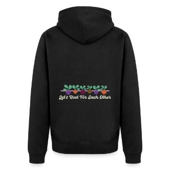 We want to support each other and - Unisex Premium Organic Zip Hoodie - black - Back - Nico (187cm)