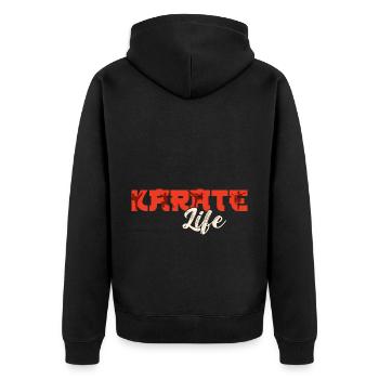 Karate Black Belt Gi Uniform - Unisex Premium Bio Zip Hoodie - Schwarz - Hinten - Nico (187cm)