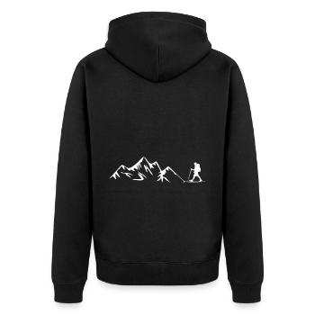 Gebirge - Wandern - (24) - Unisex Premium Bio Zip Hoodie - Schwarz - Hinten - Nico (187cm)