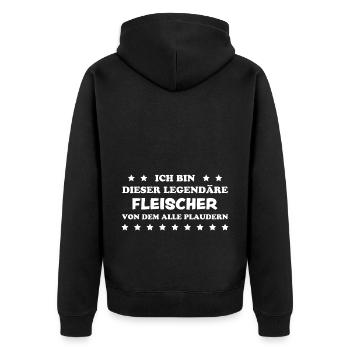 Fleischer Metzger Lustig Spruch Fleischer Geschenk - Unisex Premium Bio Zip Hoodie - Schwarz - Hinten - Nico (187cm)