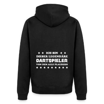 Dartspieler Witz Spruch Darts Dartpfeil Geschenk - Unisex Premium Bio Zip Hoodie - Schwarz - Hinten - Nico (187cm)