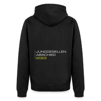 Junggesellen Abschied 2023 - Unisex Premium Bio Zip Hoodie - Schwarz - Hinten - Nico (187cm)