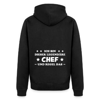 Chef Lustiger Spruch Arbeit Beruf Chef Geschenk - Unisex Premium Bio Zip Hoodie - Schwarz - Hinten - Nico (187cm)