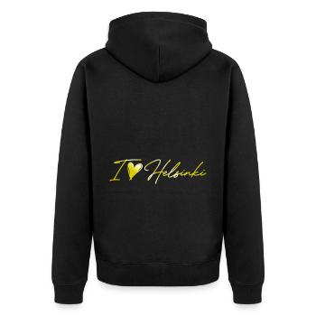 I Love Helsinki - Unisex Premium Bio Zip Hoodie - Schwarz - Hinten - Nico (187cm)