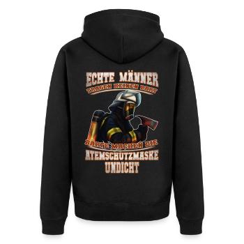 Feuerwehr - Bart - Unisex Premium Bio Zip Hoodie - Schwarz - Hinten - Nico (187cm)