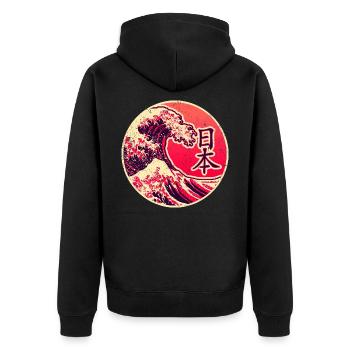 Japan in Kanji with the Great Wave of Kanagawa - Unisex Premium Organic Zip Hoodie - black - Back - Nico (187cm)