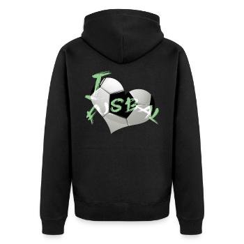 Ich liebe Fußball 2022 - Unisex Premium Bio Zip Hoodie - Schwarz - Hinten - Nico (187cm)