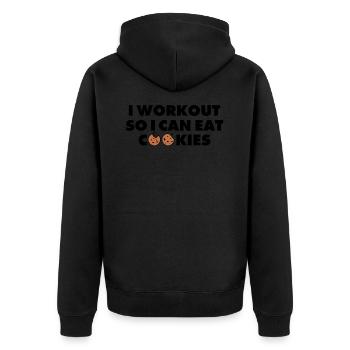ICH TRAINIERE, DAMIT ICH KEKSE ESSEN KANN - Unisex Premium Bio Zip Hoodie - Schwarz - Hinten - Nico (187cm)