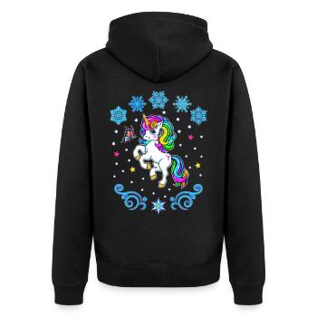 Licorne colorée d’hiver avec flocons de neige arc-en-ciel - Veste à capuche bio Premium Unisexe - noir - Dos - Nico (187cm)