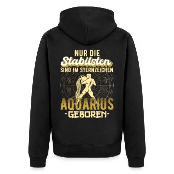 Sternzeichen Aquarius Wassermann Geschenkidee - Unisex Premium Bio Zip Hoodie - Schwarz - Hinten - Nico (187cm)