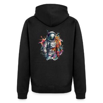 Astronaut im Holi Festival Stil - Unisex Premium Bio Zip Hoodie - Schwarz - Hinten - Nico (187cm)