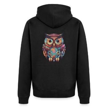 Cute owl with clockwork, comic style, geometric - Unisex Premium Organic Zip Hoodie - black - Back - Nico (187cm)