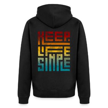 Modern Keep Life Simple Vintage Gradient - Unisex Premium Bio Zip Hoodie - Schwarz - Hinten - Nico (187cm)