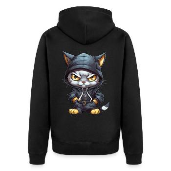 Katze Hip Hop Rap Rapper DJ Ghetto Crew Gangster - Unisex Premium Bio Zip Hoodie - Schwarz - Hinten - Nico (187cm)