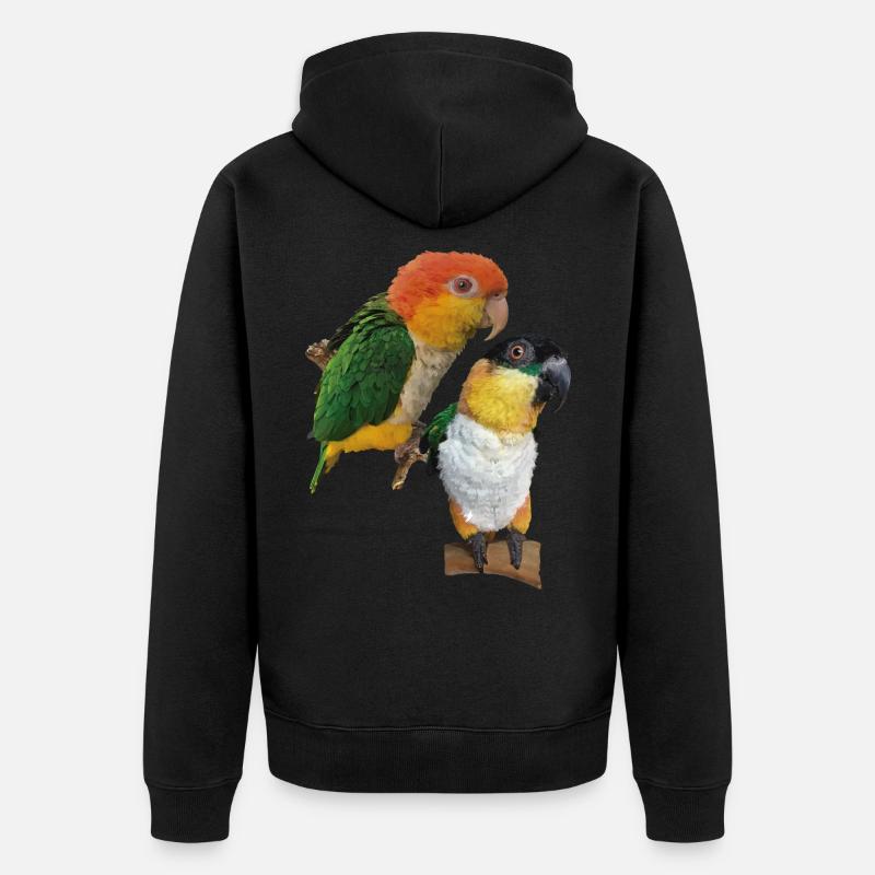 Der orangeköpfige Caique - Unisex Premium Bio Zip Hoodie - Schwarz
