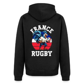 Rooster Rugby Ball Player Fan - Unisex Premium Organic Zip Hoodie - black - Back - Nico (187cm)