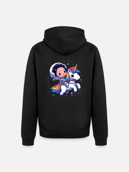 Chibi Astronaut und Einhorn - Unisex Premium Bio Zip Hoodie - Schwarz