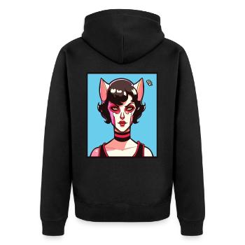 Anime Manga Woman with Cats Girl Ears - Unisex Premium Organic Zip Hoodie - black - Back - Nico (187cm)