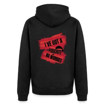 I've Got a Parachute – No Worries - Unisex Premium Organic Zip Hoodie - black - Back - Nico (187cm)