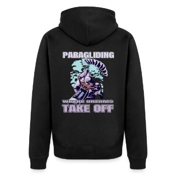 Paragliding – Where Dreams Take Off - Unisex Premium Bio Zip Hoodie - Schwarz - Hinten - Nico (187cm)